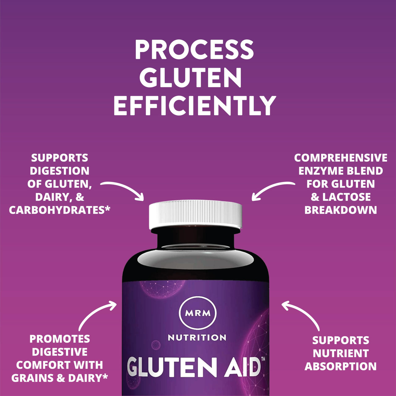 MRM Nutrition Gluten-Aid - Digestive Enzymes for Healthy Gluten & Dairy Digestion, Gut Health Supplement for Women & Men, May Help Alleviate Occasional Digestive Discomfort, Gluten-Free - 60 Servings