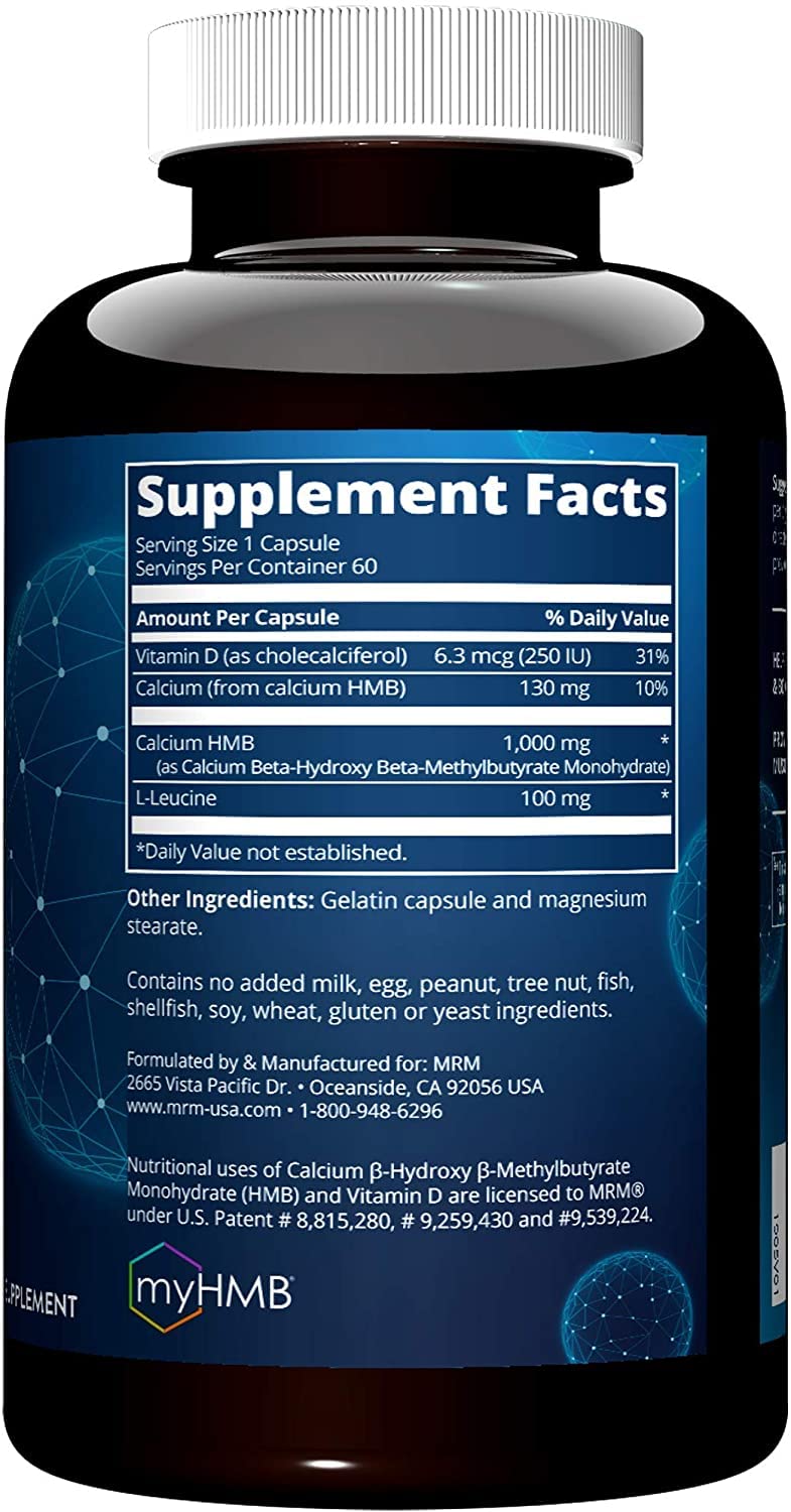 MRM Nutrition HMB 1000 - For Women & Men - Beta-Hydroxy Beta-Methylbutyrate, 1,000 mg of Calcium HMB per serving - Supports Muscle Health, Strength & Recovery, Non-GMO, Gluten-Free - 60 Servings
