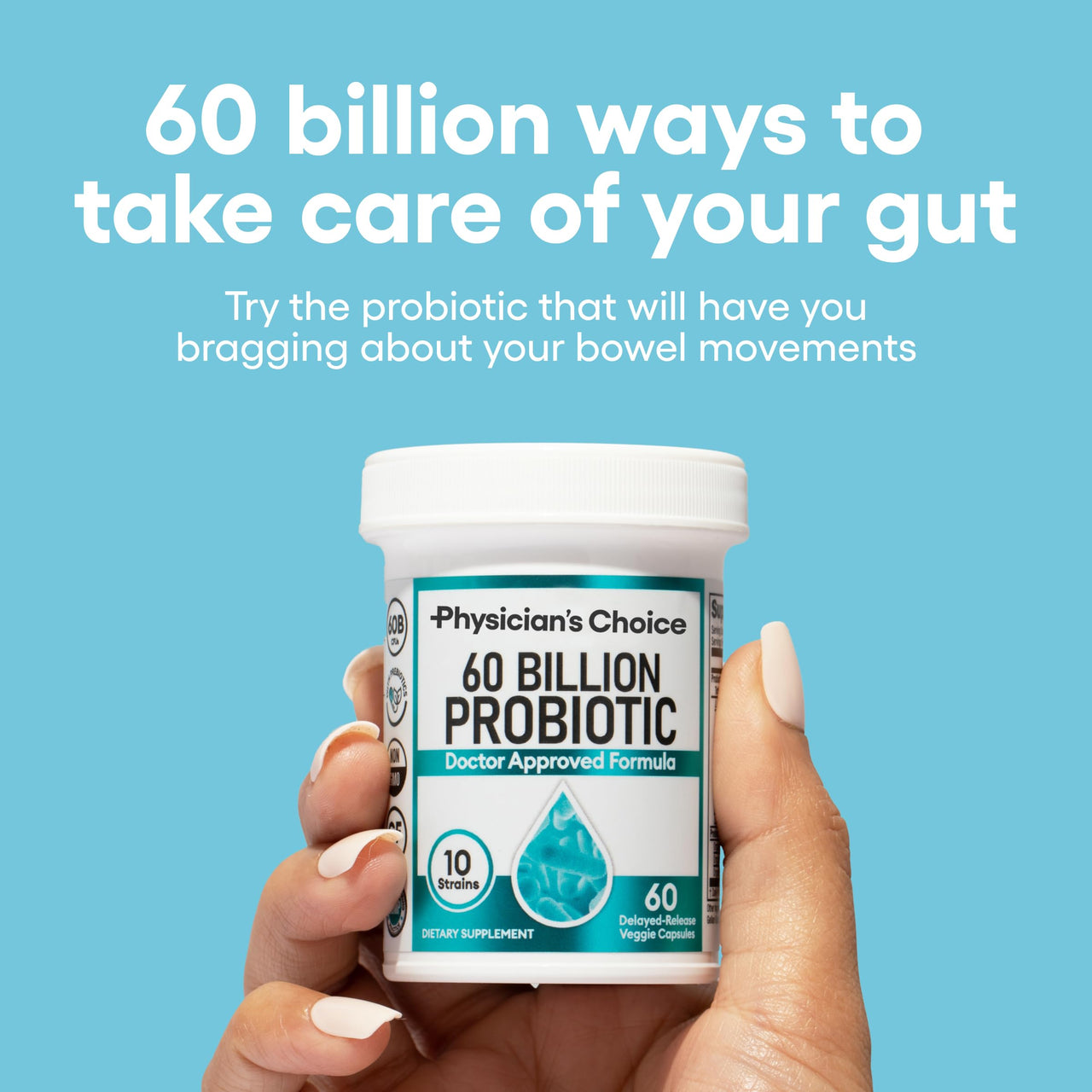 Physician's CHOICE Probiotics 60 Billion CFU - 10 Strains + Organic Prebiotics - Immune, Digestive & Gut Health - Supports Occasional Constipation, Diarrhea, Gas & Bloating - for Women & Men - 60ct