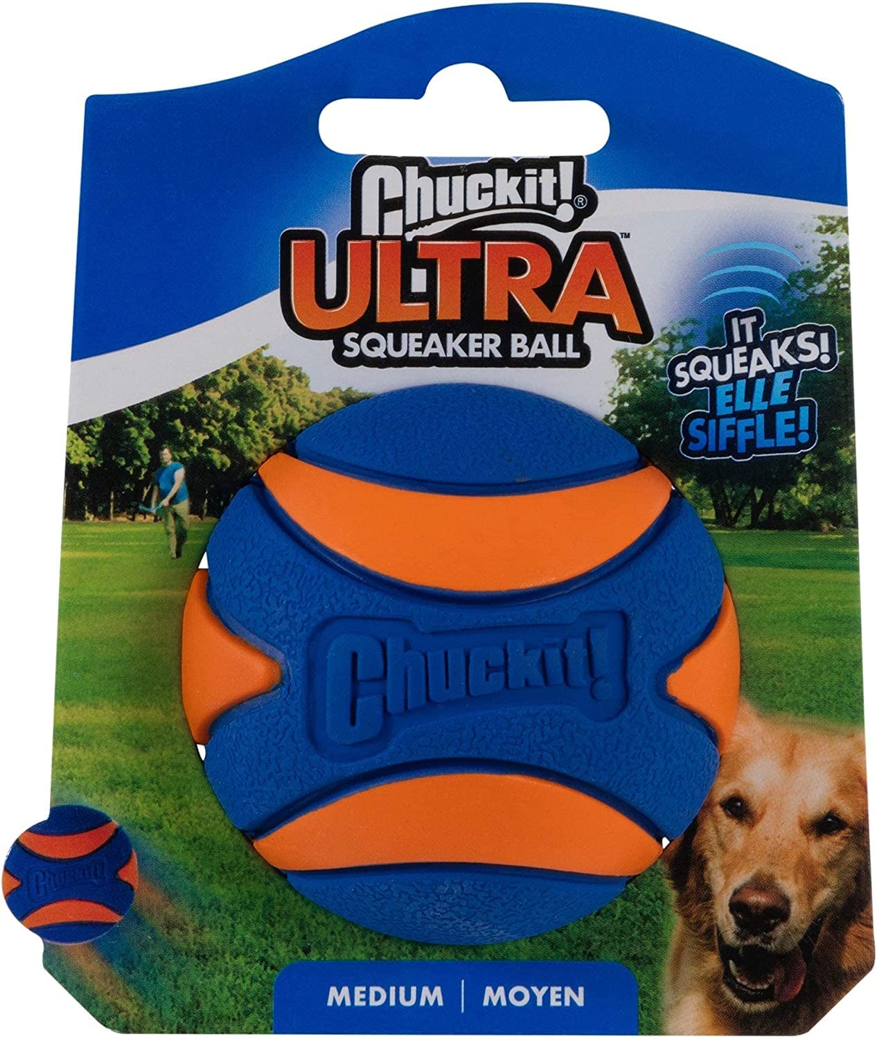 Chuckit Ultra Squeaker Ball Natural Rubber Dog Toy Medium 2.5" Diameter - 4 Pack