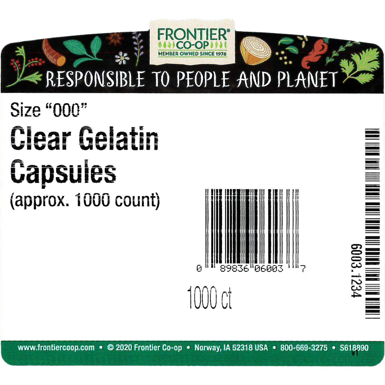 Frontier Co-op Vegetarian Capsules Clear "00" | 1000 Count