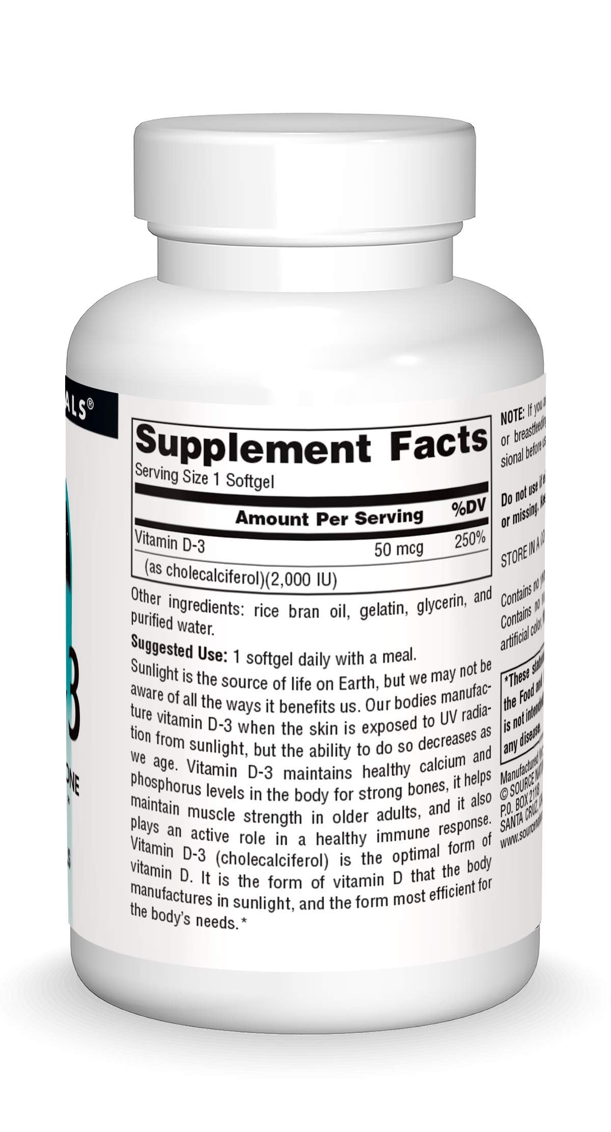 Source Naturals Vitamin D-3 2000 iu Supports Bone & Immune Health - 200 Softgels