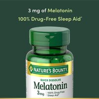 Thumbnail for Nature's Bounty Melatonin 3mg Quick Dissolve, Sleep Aid Supplement, Sleep Aids for Adults, Cherry Flavor, 240 Count (Pack of 1)