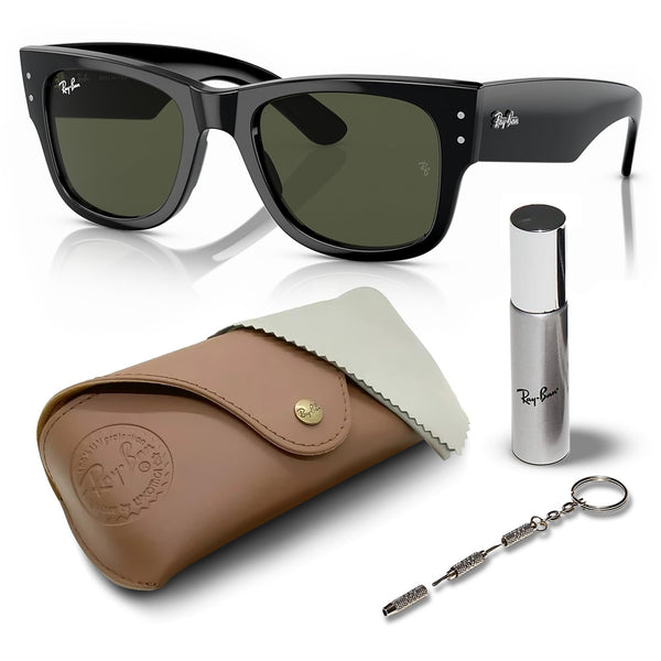 Ray-Ban RB0840S MEGA WAYFARER Square Shaped Non-Polarized Sunglasses for Men & Women – Includes Official RAYBAN Eyewear Kit – Ideal Formal & Casual Wear Sunglasses – Green Lens