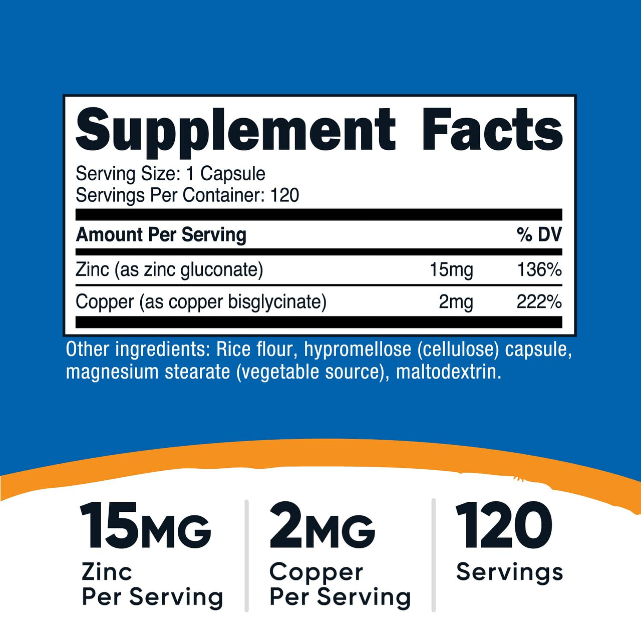 Nutricost Zinc + Copper Capsules (120 Servings)(15MG Zinc + 2MG Copper Per Serving) - Non GMO, Vegetarian