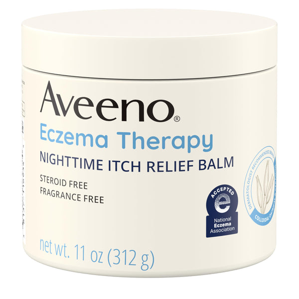 Aveeno Eczema Therapy Nighttime Itch Relief Balm, Eczema Cream for Body, Moisturizing Colloidal Oatmeal & Ceramide Formula, Fragrance Free, Soothing Dry Itchy Skin, 11 fl oz