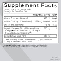 Thumbnail for Sports Research® Elderberry Immune Support with Zinc, Ginger, Vitamin C & D3 - Vegan Friendly · Non-GMO · Gluten Free - 60 Veggie Capsules