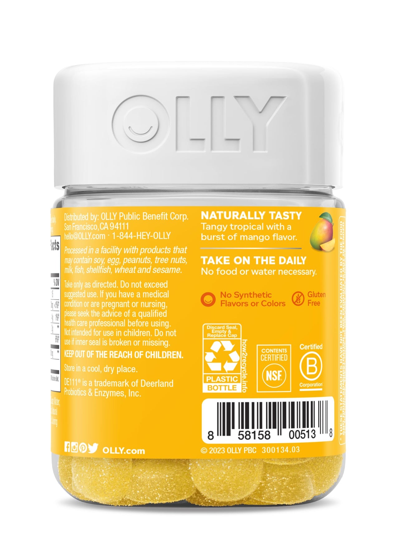 OLLY Probiotic Gummy, Immune and Digestive Support, 1 Billion CFUs, Chewable Probiotic Supplement, Mango, 25 Day Supply - 50 Count