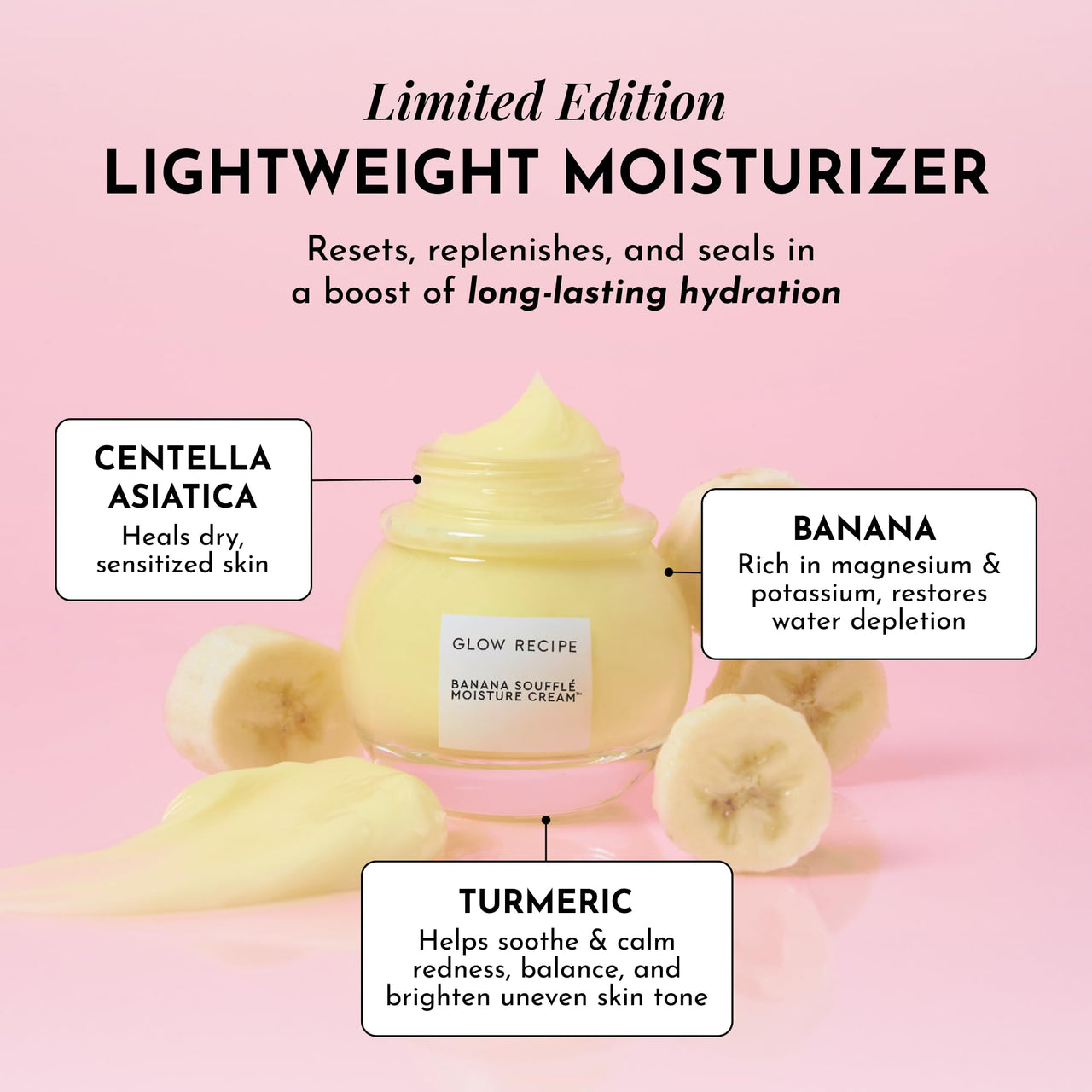 Glow Recipe Banana Souffle Moisturizer Face Cream - Lightweight Hydrating Moisturizer with Centella Asiatica & Turmeric to Soothe Redness & Improve Skin Barrier, Non-Comedogenic Korean Skin Care, 50ml