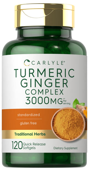 Image 1 of Carlyle Turmeric and Ginger Supplement | 120 Softgel Capsules | Turmeric Curcumin Complex | with Black Pepper Extract | Non-GMO, Gluten Free