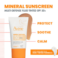 Thumbnail for Avène Mineral Sunscreen Multi-Defense Fluid Tinted SPF 50+, Clean Formula Sunscreen for Sensitive Skin, Reef Friendly, Natural Tint, Non-Whitening, Antioxidant Protection, 1.3 Fl Oz