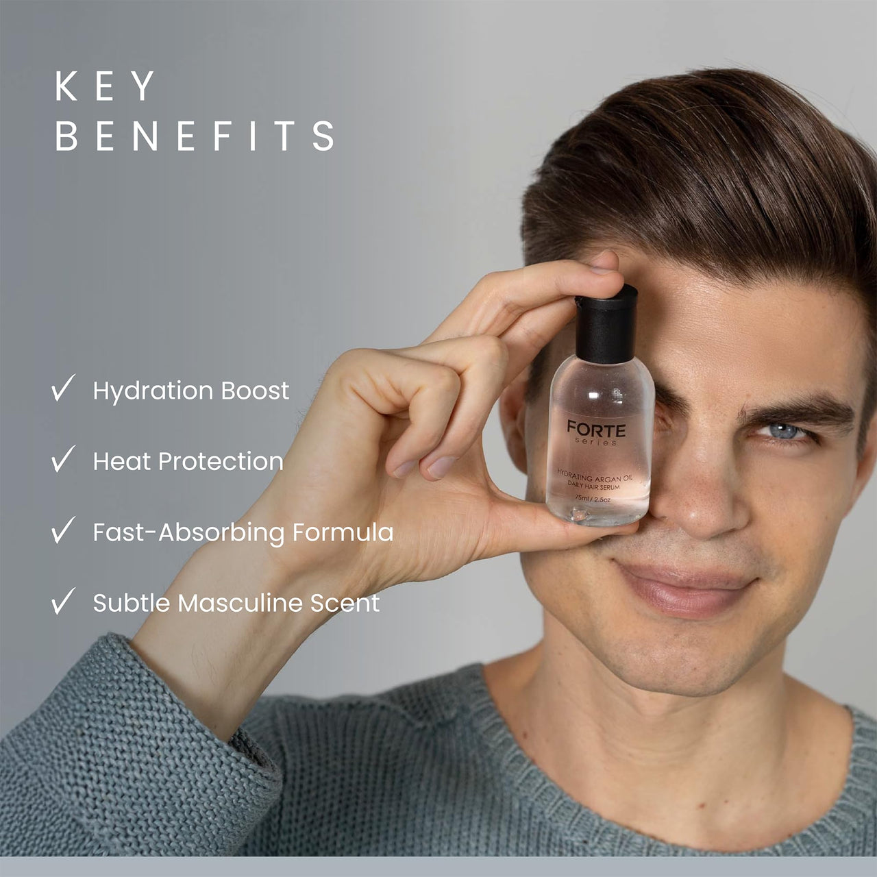 Alex Costa Hydrating Argan Oil Daily Hair Serum by Forte Series Sulfate Free Argan Hair Oil for Men Hair Serum for Dry Damaged Hair, for Styling Hair (75 ml / 2.5 oz)