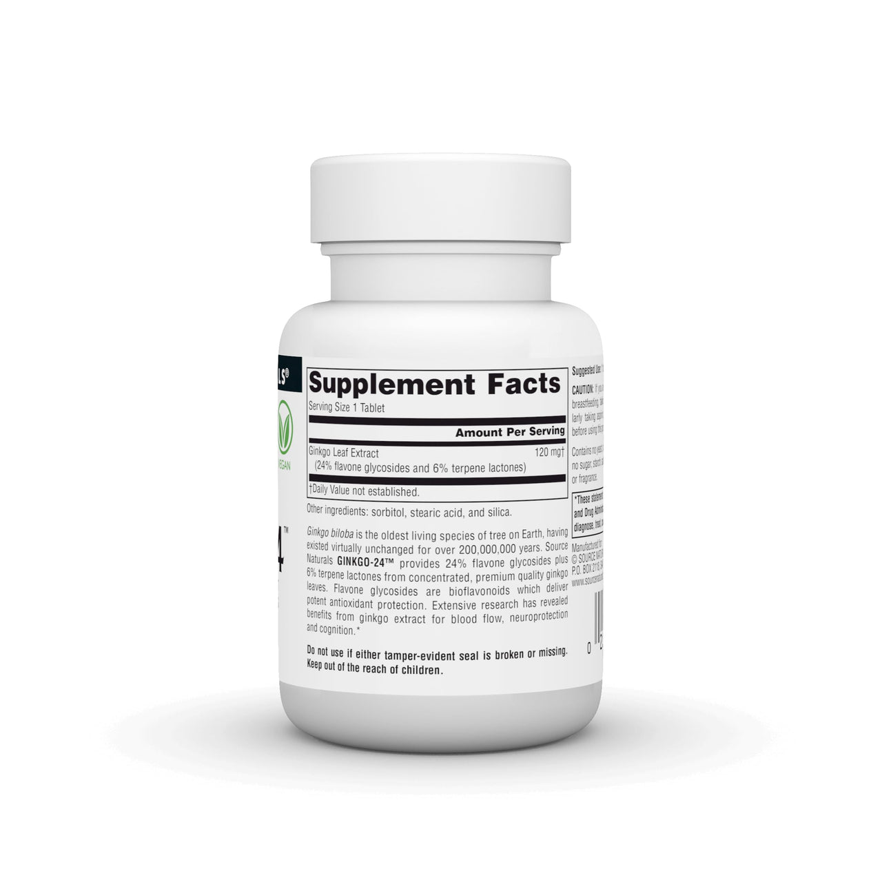 Source Naturals Ginkgo-24 - Ginkgo Biloba Extract, 24% Flavone Glycosides 6% Terpene Lactones -120 mg - 60 Tablets