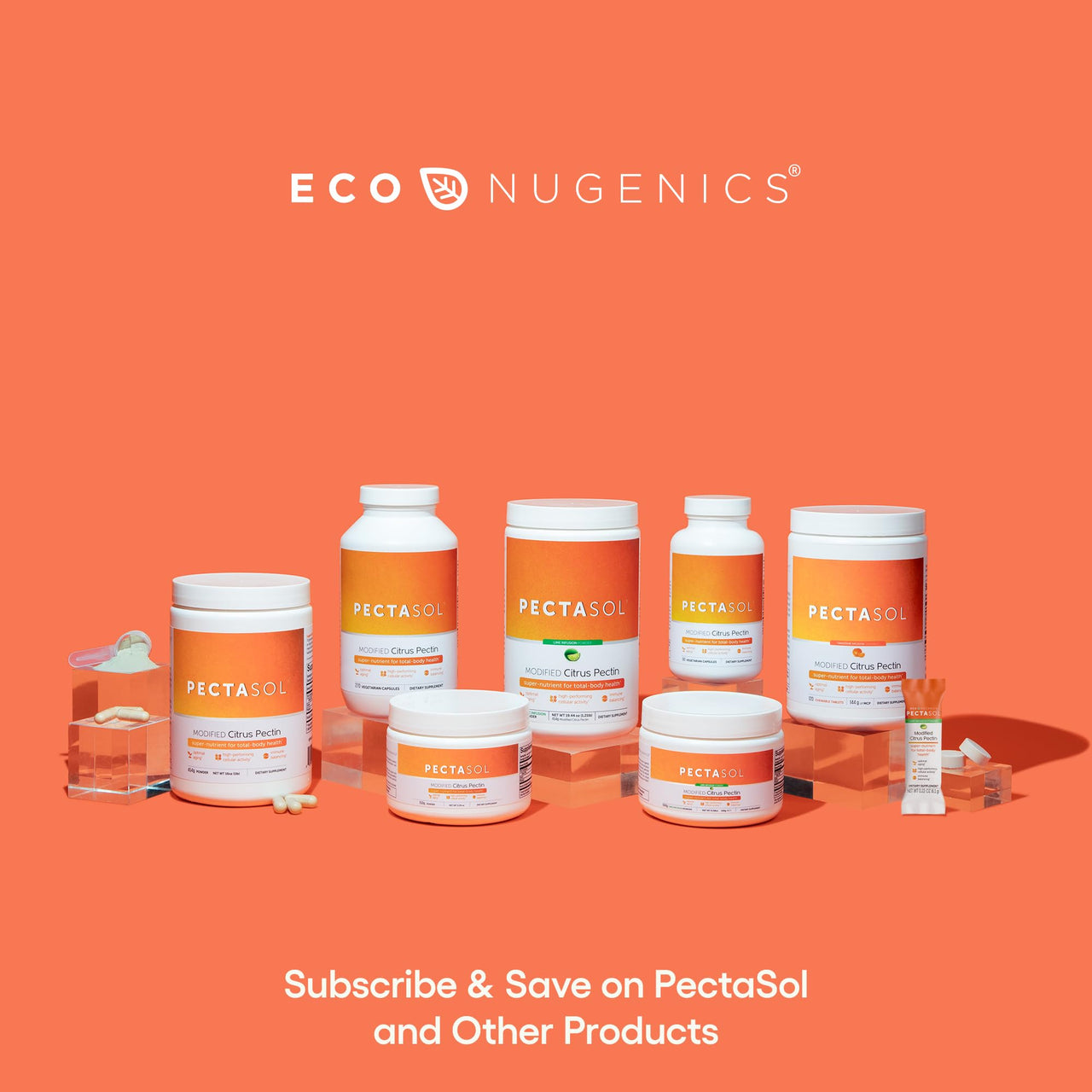 EcoNugenics PectaSol Modified Citrus Pectin â€“ 120 Tangerine Chewable Tablets â€“ Total-Body Health Supplement to Support Heart, Immune System, Inflammation Response + Maintain Healthy Galectin-3 Levels