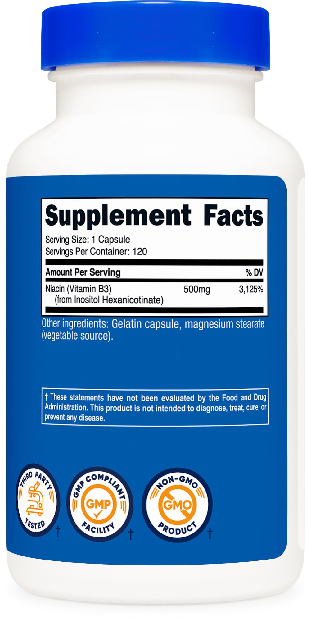 Nutricost Niacin (Flush-Free) Inositol Hexanicotinate 500mg, 120 Capsules, Vitamin B3