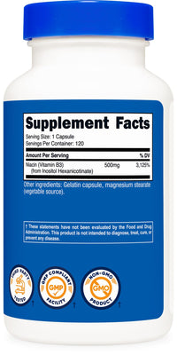 Thumbnail for Nutricost Niacin (Flush-Free) Inositol Hexanicotinate 500mg, 120 Capsules, Vitamin B3