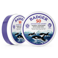 Thumbnail for Badger Biodegradable Reef Safe Sunscreen, SPF 50 Mineral Sunscreen, 98% Organic Ingredients, Unscented, Water Resistant Adventure Sport Sun Cream, Travel Size 2.4 oz Tin
