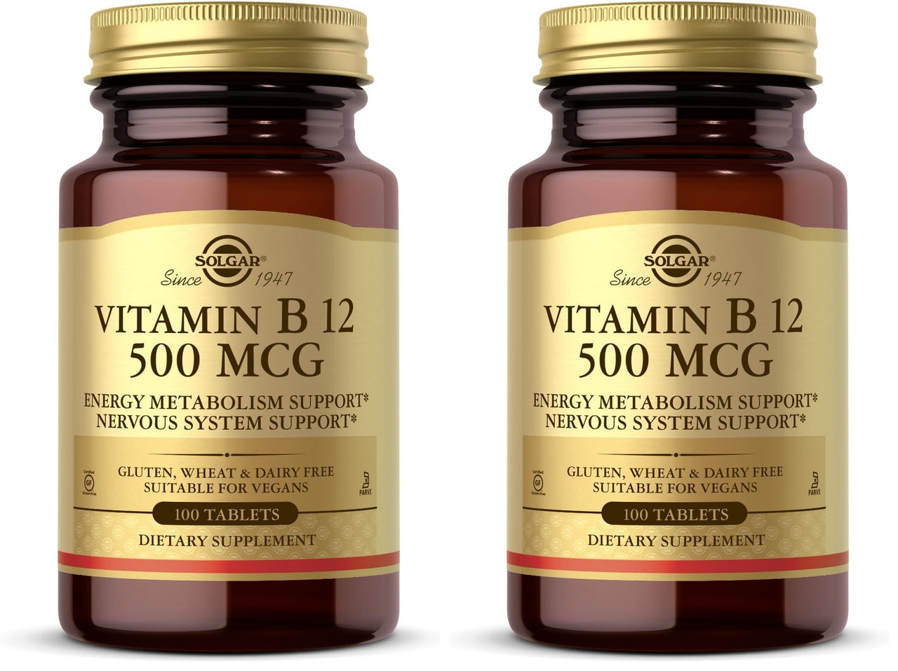 Solgar Vitamin B12 500 mcg - 100 Tablets - Vegan, Gluten Free, Dairy Free, Kosher - 100 Servings (Pack of 2)