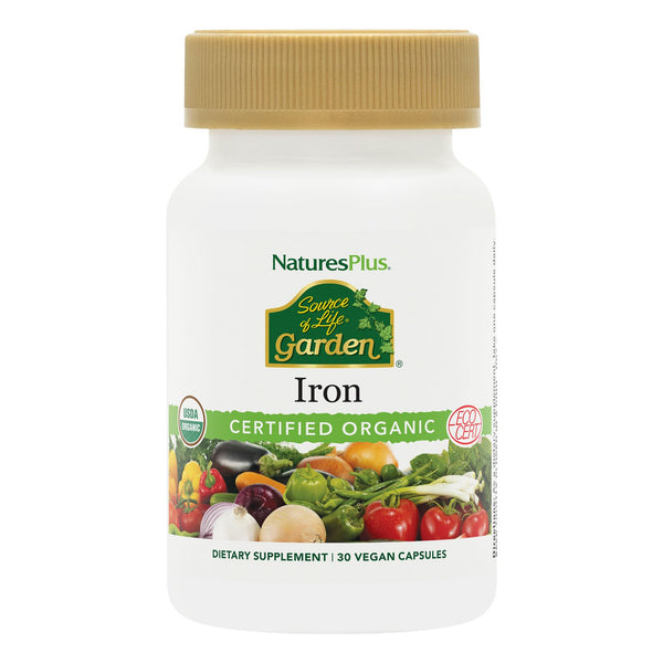 NaturesPlus Source of Life Garden Iron - 30 Quick-Release Capsules - Plant-Based Iron Supplement with 20+ Whole-Food Extracts - Fast Acting - USDA Certified Organic - 30 Servings