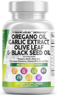 Thumbnail for Clean Nutra Oregano Oil with Black Seed Oil Garlic Olive Leaf Extract - Oil of Oregano Capsules Immune Support Carvacrol & Thymoquinone Supplement for Women and Men + Elderberry Vitamin D3 & Zinc