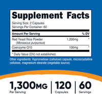Thumbnail for Nutricost Red Yeast Rice with CoQ10 1300mg, 120 Capsules, 60 Servings - Non-GMO, Gluten Free