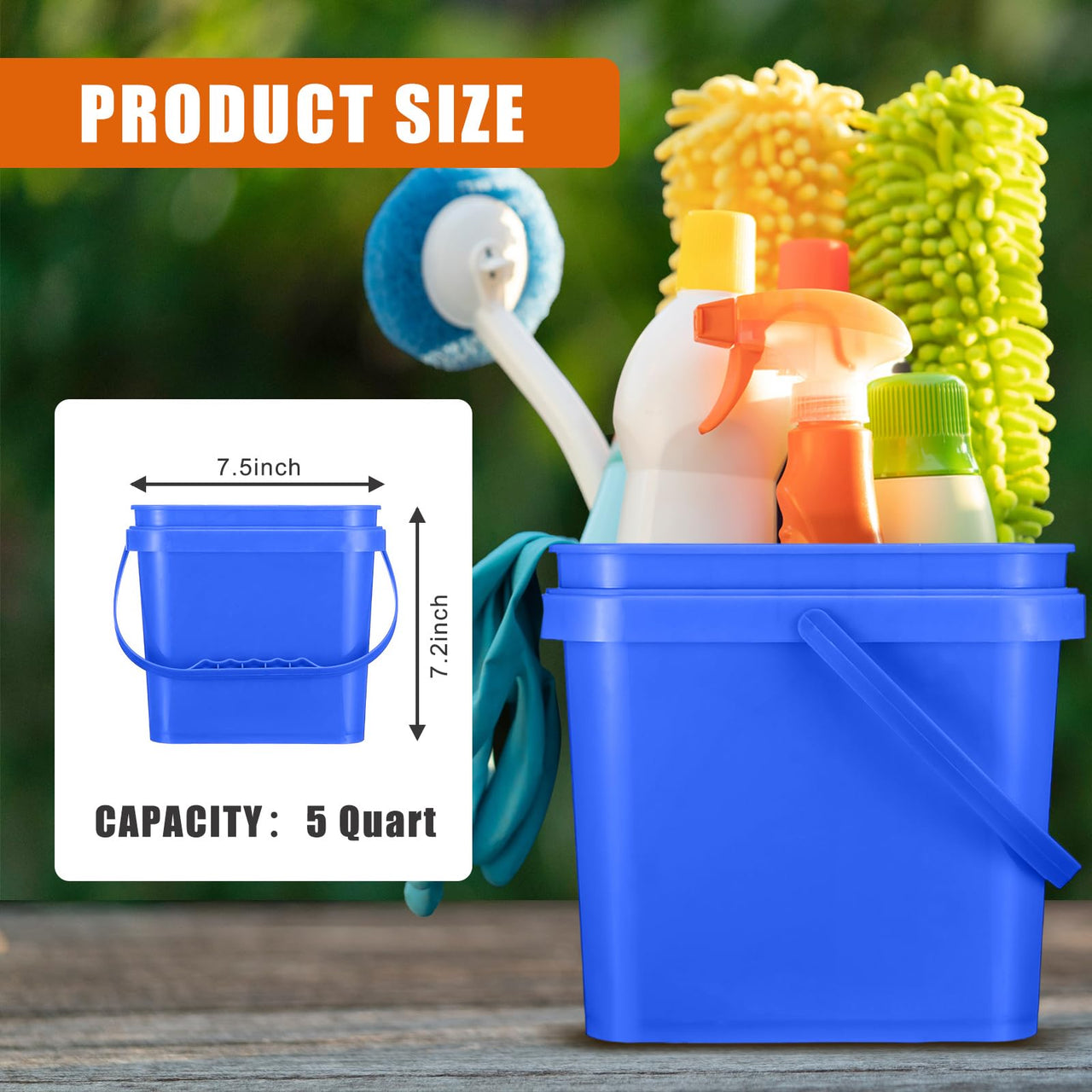 Mifoci 4 Pcs Plastic Bucket 5 Quart Square Cleaning Bucket Utility Small Pail with Handle for House Cleaning Storage Livestock Feeding Car Washing (Yellow,Blue,Green,Orange)