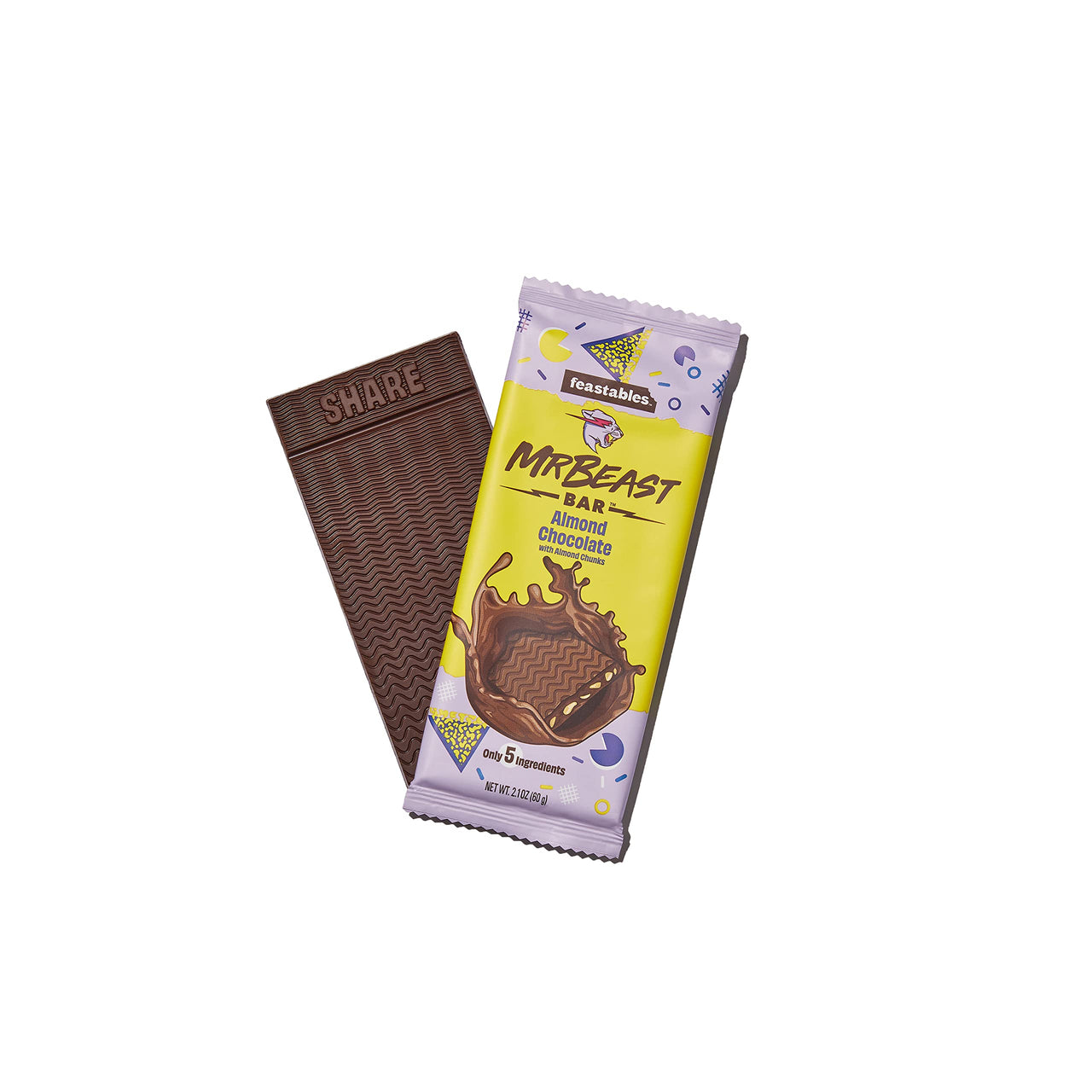 Feastables Almond Chocolate Bars - Made with Organic Cocoa. Plant Based with Only 5 Ingredients, 10 Count