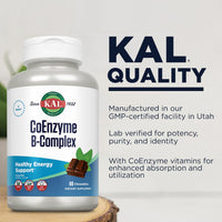Thumbnail for KAL CoEnzyme Vitamin B Complex, Chewable B Vitamins for Healthy Energy, Red Blood Cell and Nerve Function Support w/Vitamin B12, B6, Folic Acid, Natural Cocoa Mint, Vegan, Sugar Free, 30 Serv, 60ct