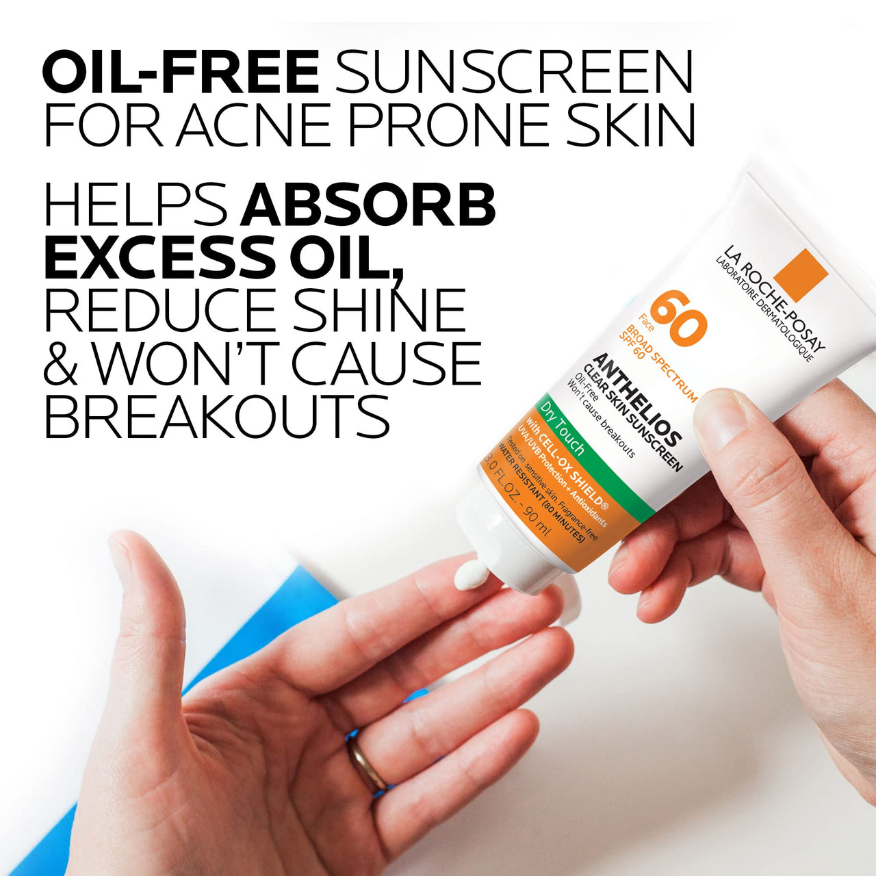 La Roche-Posay Anthelios Clear Skin Sunscreen Dry Touch SPF 60, Oil Free Sunscreen For Face, Oil Absorbing, Broad Spectrum SPF + Antioxidants, Non-Greasy, Oxybenzone Free, Travel Size