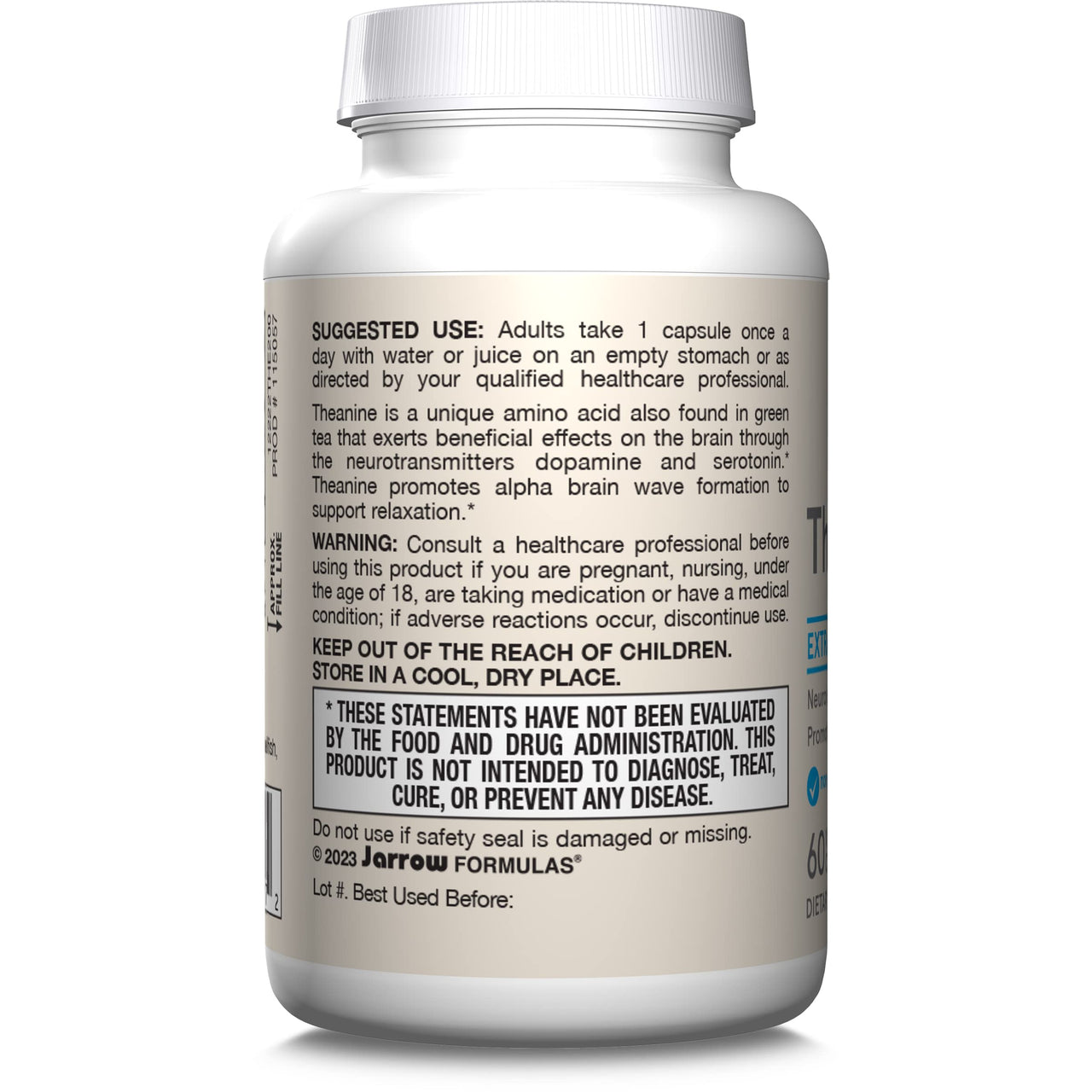 Jarrow Formulas Extra Strength L Theanine 200mg Dietary Supplement that Promotes Relaxation, Supplement for Relaxation Support, 60 Veggie Capsules, 60 Day Supply