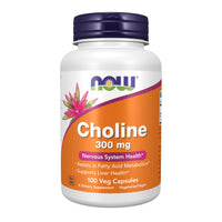 Thumbnail for Now Supplements Choline 300 mg, 100 Veg Capsules - Supports Nervous System and Liver Health*, Vegan