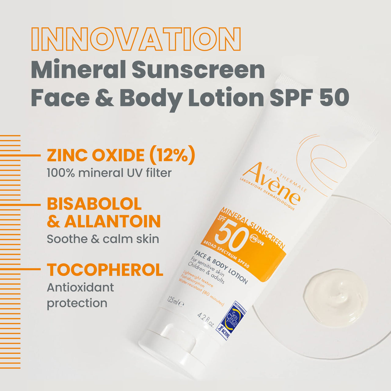 Avène Sheer Mineral Sunscreen Broad Spectrum SPF 50 Face and Body Lotion 4.23 Fl Oz
