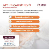 Thumbnail for Tranquility Premium ATN Disposable Briefs with Tabs, Overnight Protection Superabsorbent Core for Leak-Free and Full-Fit Comfort, Small 10ct Bag
