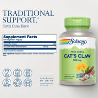 Thumbnail for SOLARAY Cat's Claw Bark 500mg | Healthy Immune & Digestive System Function Support | May Help Protect Brain Function | Joint Health Support | 100ct