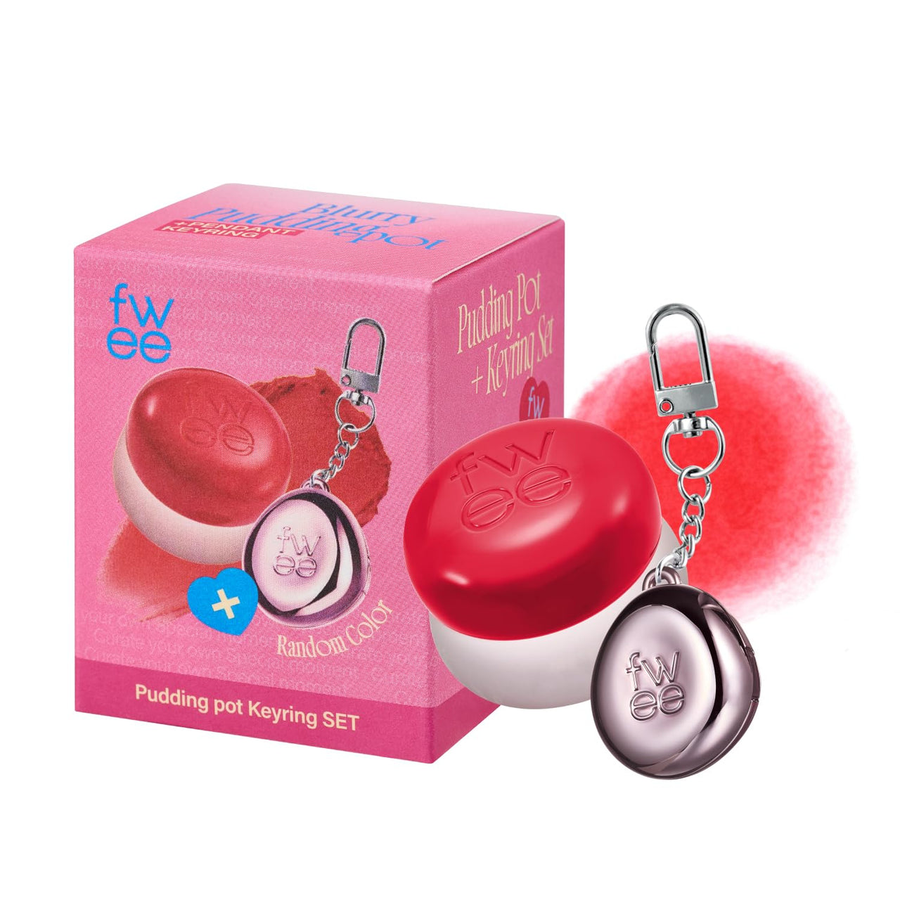 fwee Blurry Pudding Pot + Keychain SET | Airbrushed Blush & Lip, Buildable Pigment, Long-lasting, Lightweight, Easy to Blend, Natural Soft Matte Finish Makeup â€“ D-day (Neon Red) | 0.17 oz