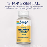 Thumbnail for SOLARAY Vitamin E 400 IU (268mg), Dry Form with Mixed Tocopherols Vitamin E - Antioxidant Supplement, PMS and Menopause Support - 60-Day Guarantee, Lab Verified - 50 Servings, 50 Capsules
