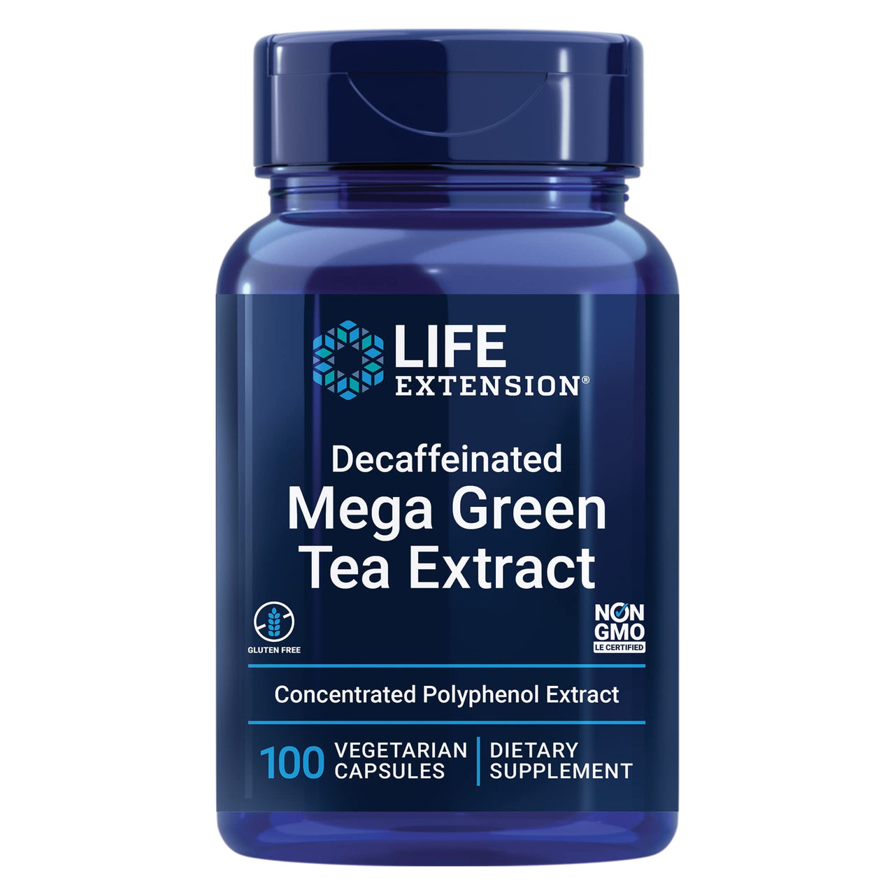 Life Extension Decaffeinated Mega Green Tea Extract – Polyphenol-Rich, Cell Health, Heart Health, Brain Health, Antioxidant Protection – Non-GMO, Gluten-Free, Vegetarian – 100 Capsules