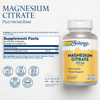 Thumbnail for Solaray Magnesium Citrate - Pure Magnesium Citrate Capsules, Supplement for Calm, Bone Health, Cellular Energy, Heart & Muscle Support, 400mg Per Serving - 90 Vegan Capsules