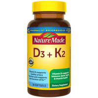 Thumbnail for Nature Made Vitamin D3 K2 Supplement, 5000 IU (125 mcg) Vitamin D for Bone, Teeth, Muscle and Immune Support, 30 D3 and K2 Softgels, 30 Day Supply