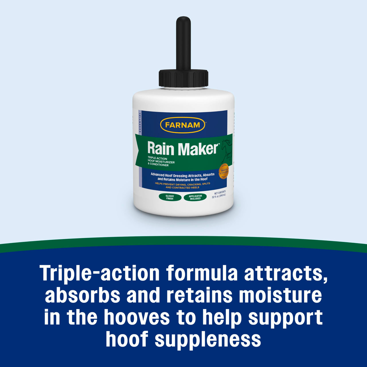 Farnam Rain Maker Triple Action Hoof Moisturizer & Conditioner, Protection Against Dry Weather, Cracks, Splits, Contracted Heels, 32 fl oz