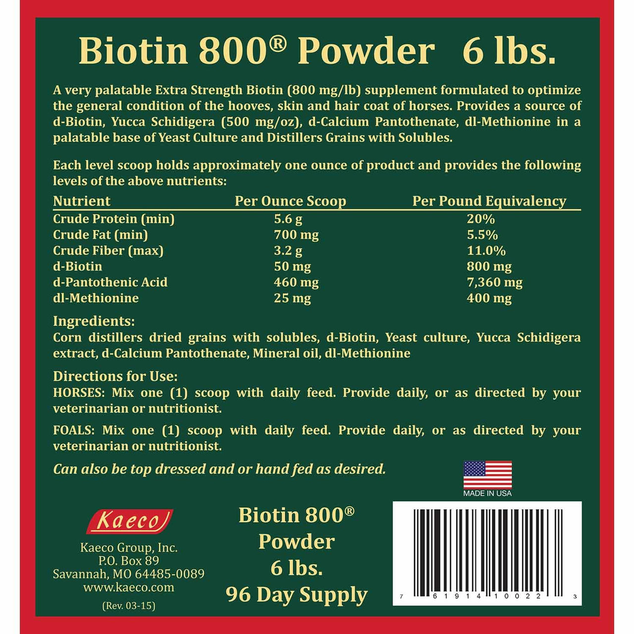 KAECO GROUP INC BIOTIN 800 Powder 6LB D/S