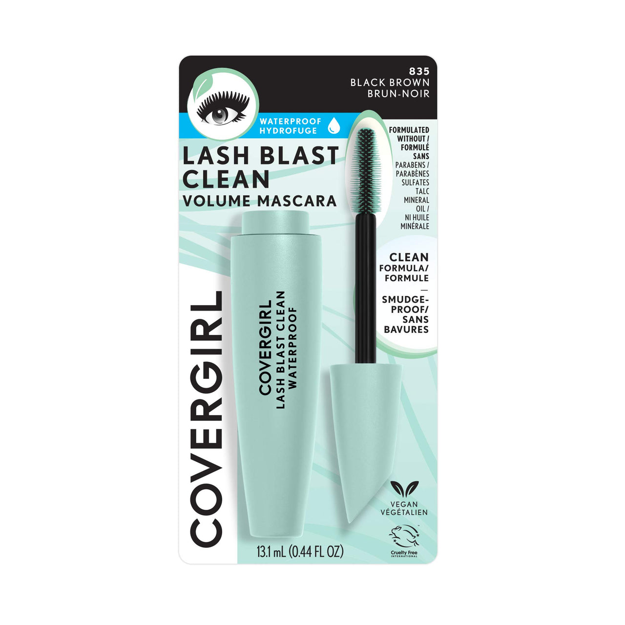 CoverGirl Lash Blast Clean Volume Waterproof Mascara, Vegan Formula, Volumizing, Smudge-Proof, Black Brown, 1 Count