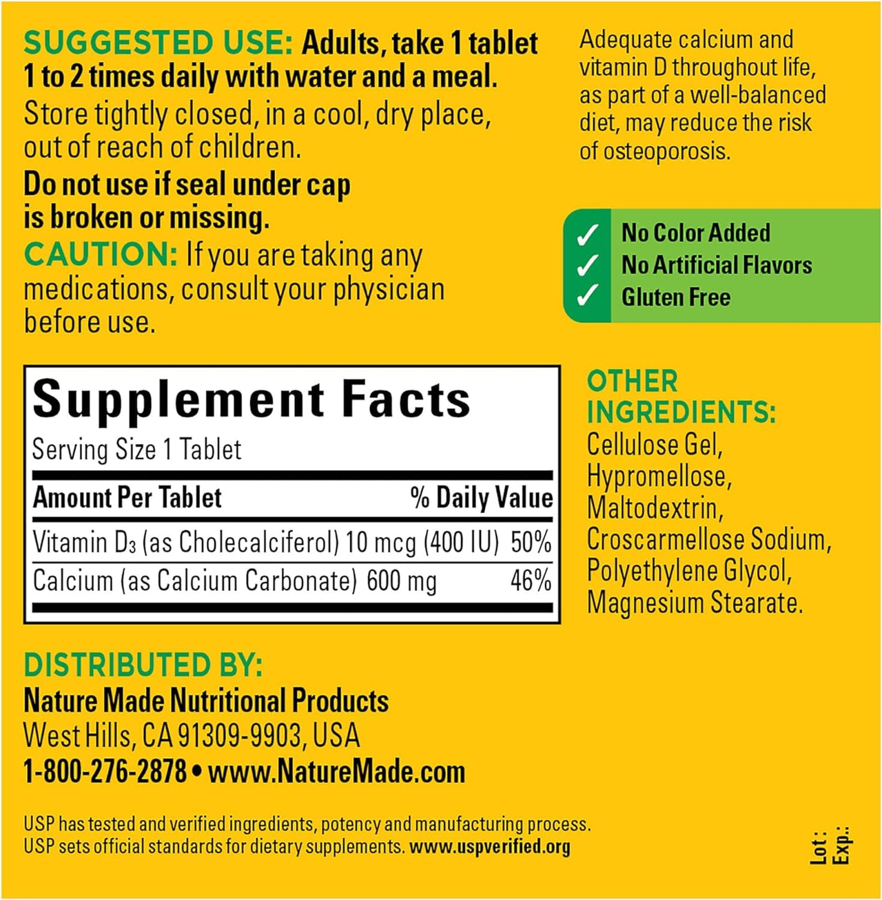 Nature Made Calcium 600 mg with Vitamin D3, Dietary Supplement for Bone Support, 220 Tablets - Pack of 2