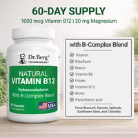 Thumbnail for Dr. Berg Natural Vitamin B12 1000 mcg (Hydroxocobalamin) 60 Capsules – Energy, Brain & Nervous System Support* – w/B-Complex + Magnesium – 4X Lab Tested, GMO-Free, No Fillers