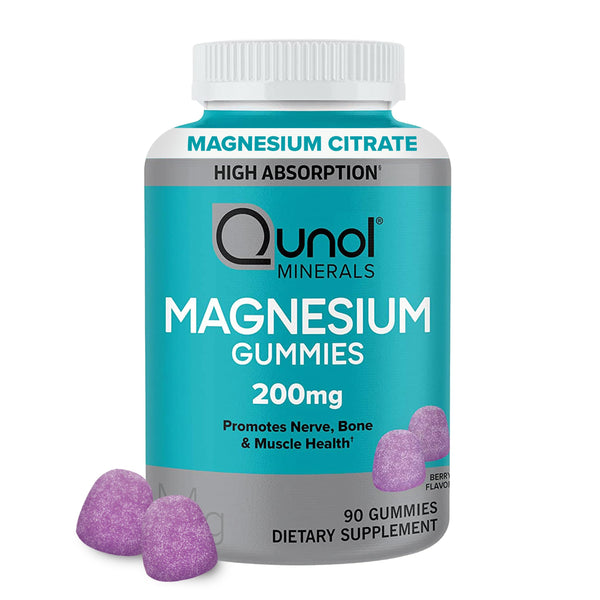 Qunol Magnesium Gummies for Adults, 200mg Elemental Magnesium (from 1,750mg Magnesium Citrate), High Absorption Magnesium Supplement, Supports Nerve, Bone and Muscle Health, Vegetarian, 90 CountQunol Magnesium Gummies for Adults, 200mg Elemental Magnesium