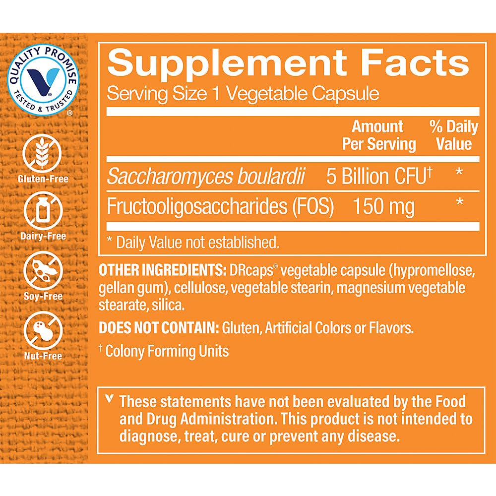 The Vitamin Shoppe Saccharomyces Boulardii 5 Billion, Supports Digestive and Intestinal Health with Prebiotic Support Blend, Once Daily (90 Veggie Capsules)