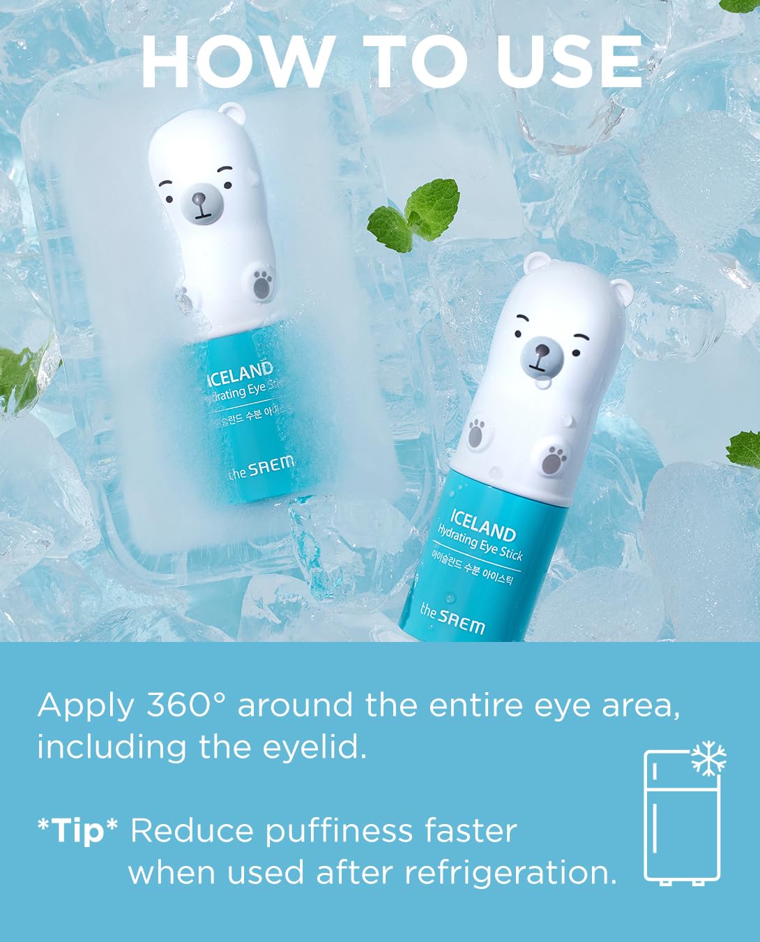 THESAEM Iceland Hydrating Eye Stick 0.24oz - Cooling Balm for Dark Circles and Puffiness – Under Eye Treatment - Reduce Wrinkles and Moisturizing - Minimize Dark & Puffy Eyes - Aqua Scent