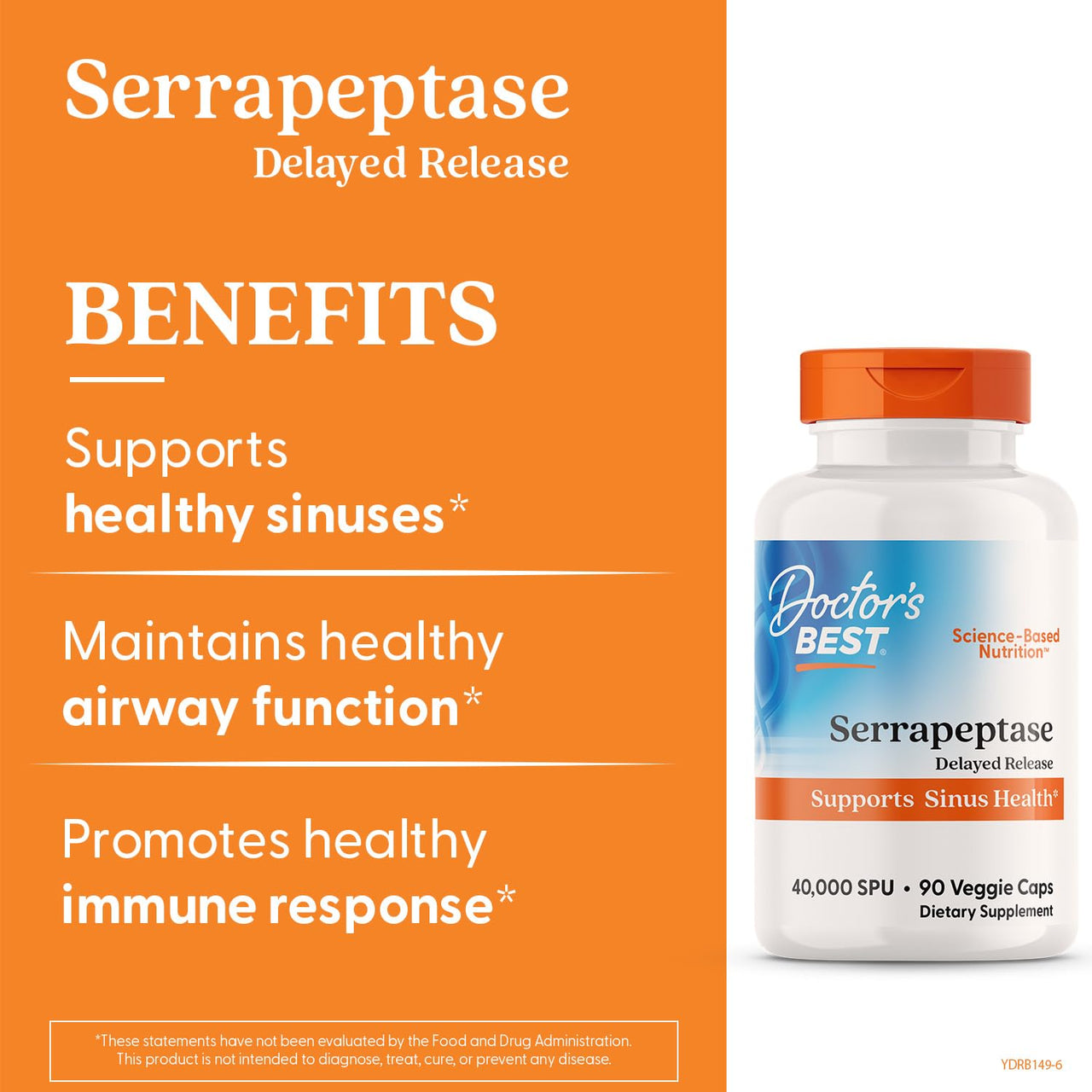 Doctors BEST Serrapeptase, 40,000 SPU, Supports Sinus Health, Non-GMO, Vegan 90 Veggie Caps