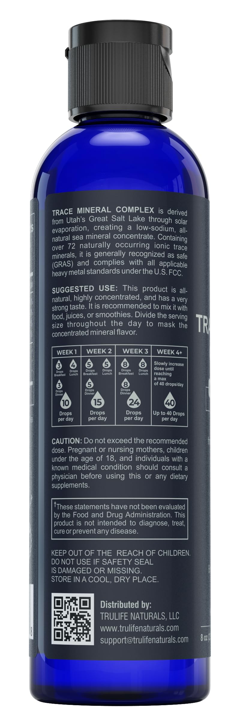 TRULIFE NATURALS Trace Mineral Complex â€“ 8 oz (96 Servings) â€“ 72+ Ionic Minerals Concentrate/Magnesium, Chloride, Boron, Potassium/Supports Hydration & Electrolyte Balance