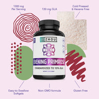 Thumbnail for Zhou Nutrition Evening Primrose Oil Capsules- Supports Hormone Balance for Women, PMS & Menopause Support, Cold Pressed & Hexane Free - 1400mg 10% Gla
